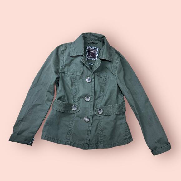 Y2K Old Navy Jacket Utility Women Green Bella Swan Button Long Sleeve XS - Picture 1 of 6
